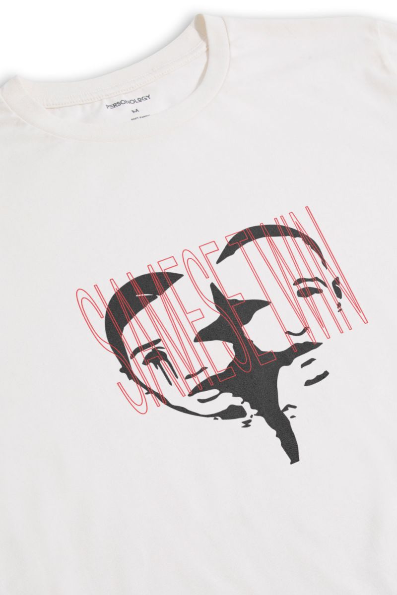 Off White Soft Fabric Siamese Twin Design Short Sleeve Tee