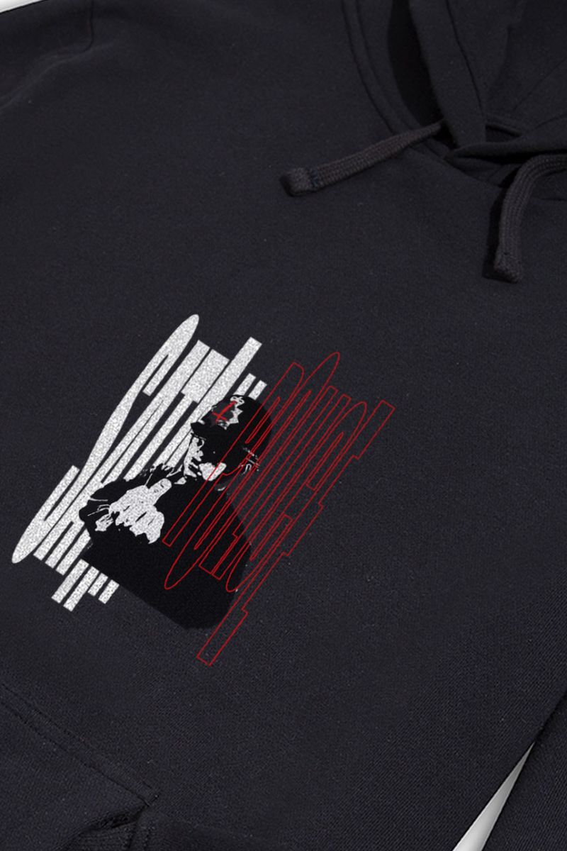 Black Premium Cotton Bribed Design Pullover Hoodie