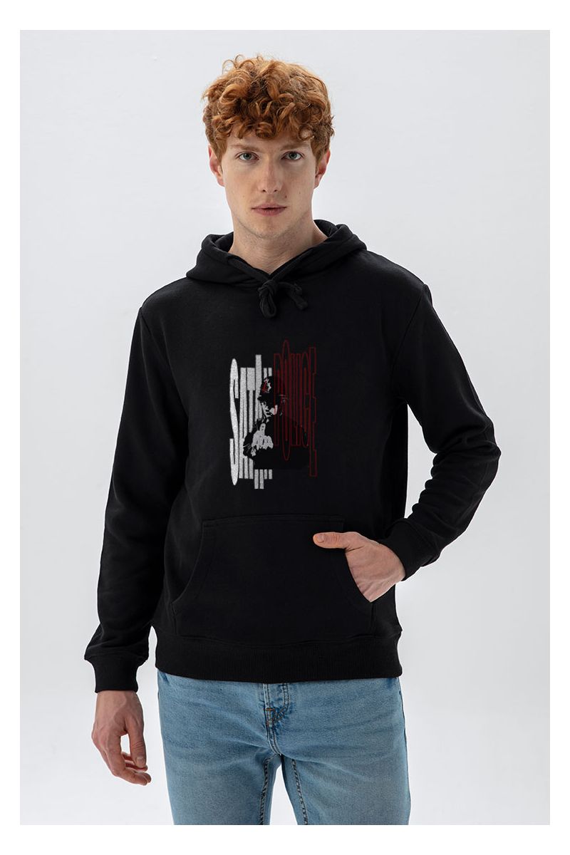 Black Premium Cotton Bribed Design Pullover Hoodie