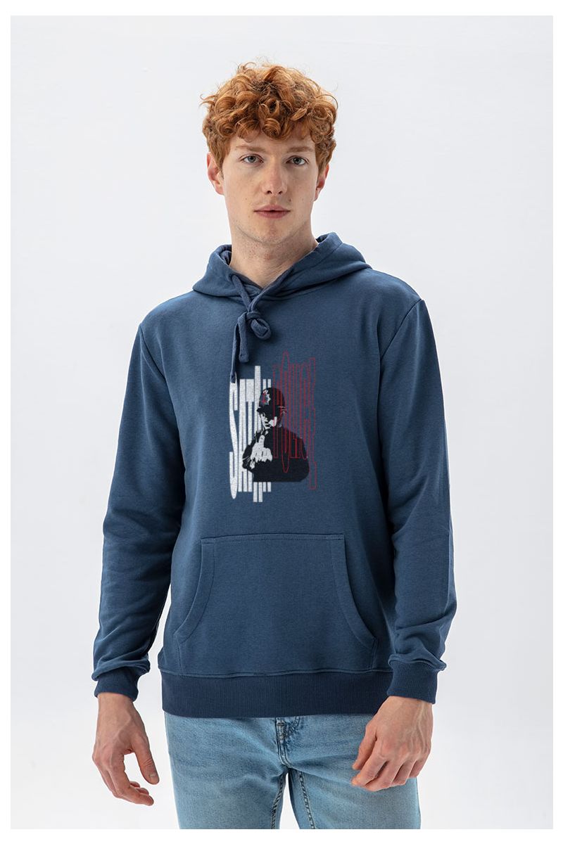 Navy Premium Cotton Bribed Design Pullover Hoodie