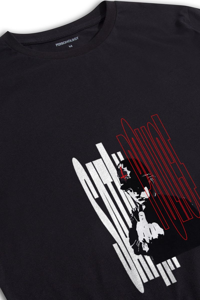 Black Soft Fabric Bribed Design Short Sleeve Tee