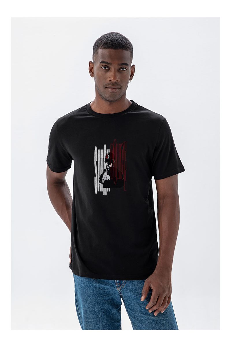 Black Soft Fabric Bribed Design Short Sleeve Tee