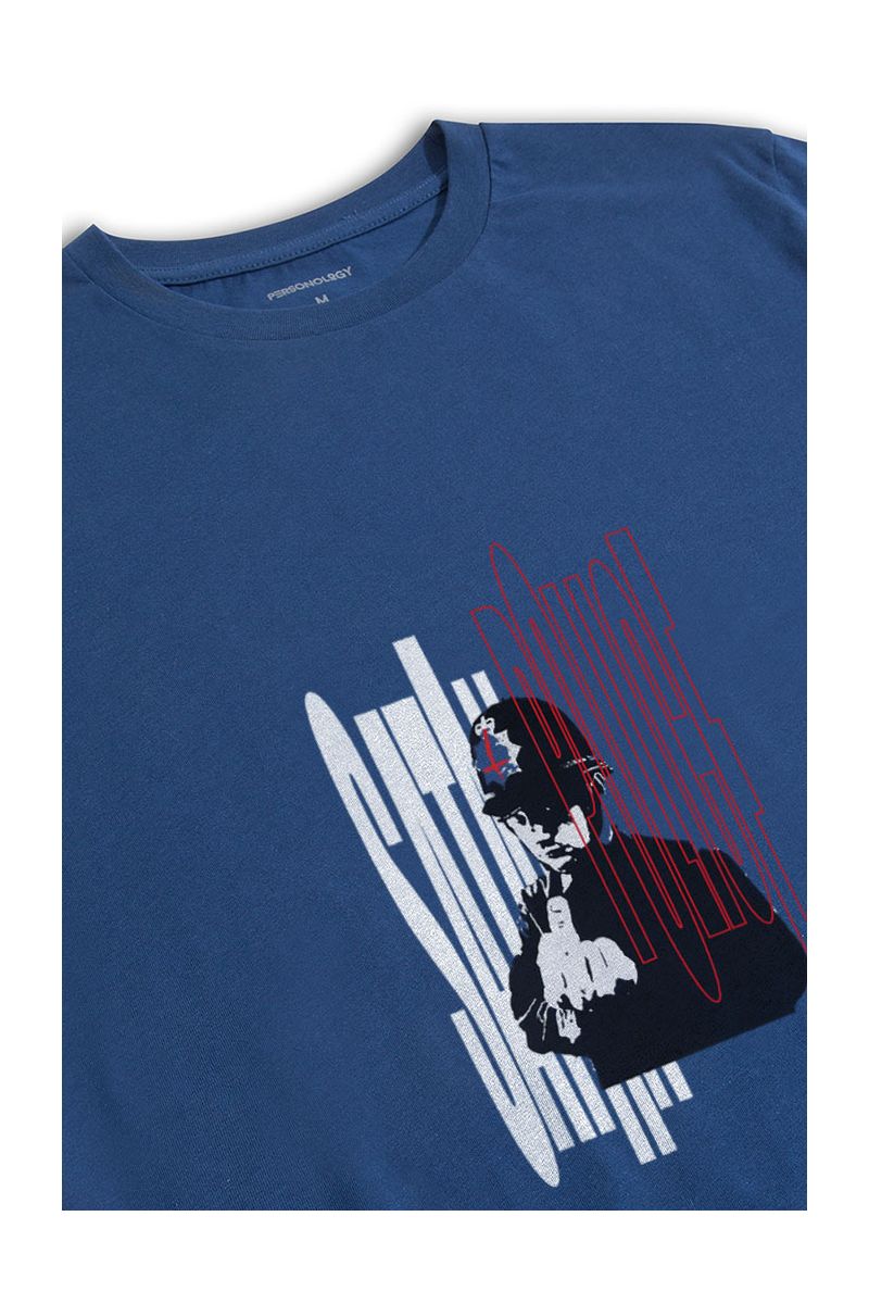 Navy Soft Fabric Bribed Design Short Sleeve Tee