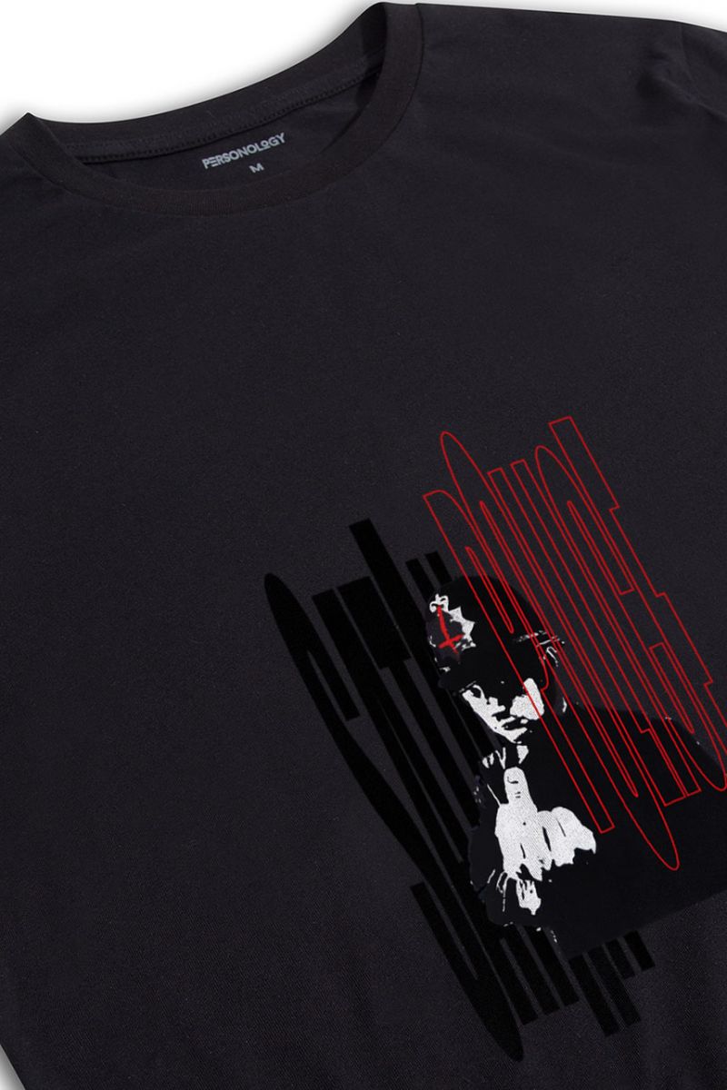Black Soft Fabric Bribed Design Short Sleeve Tee