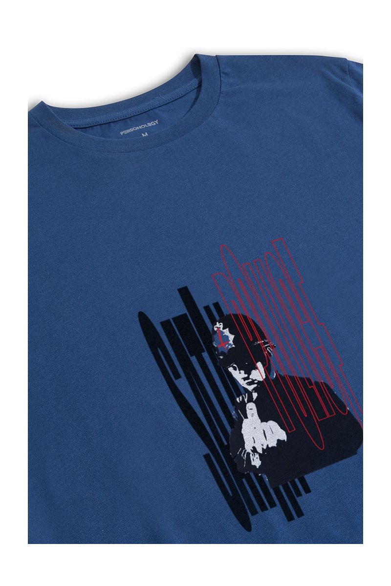 Navy Soft Fabric Bribed Design Short Sleeve Tee