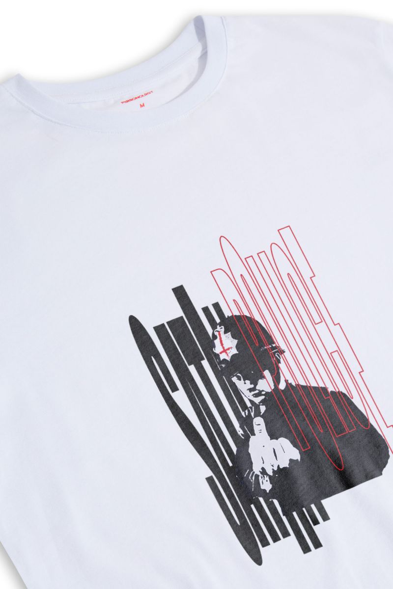White Soft Fabric Bribed Design Short Sleeve Tee