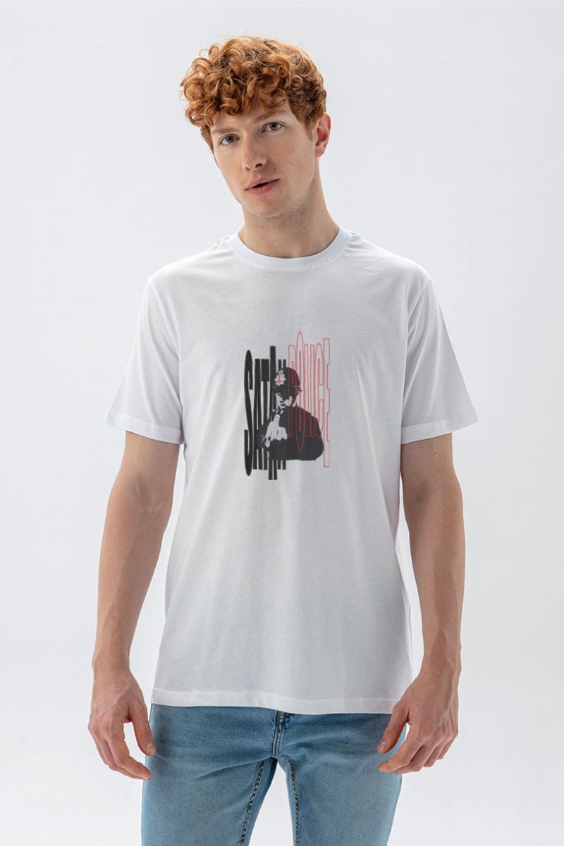 White Soft Fabric Bribed Design Short Sleeve Tee