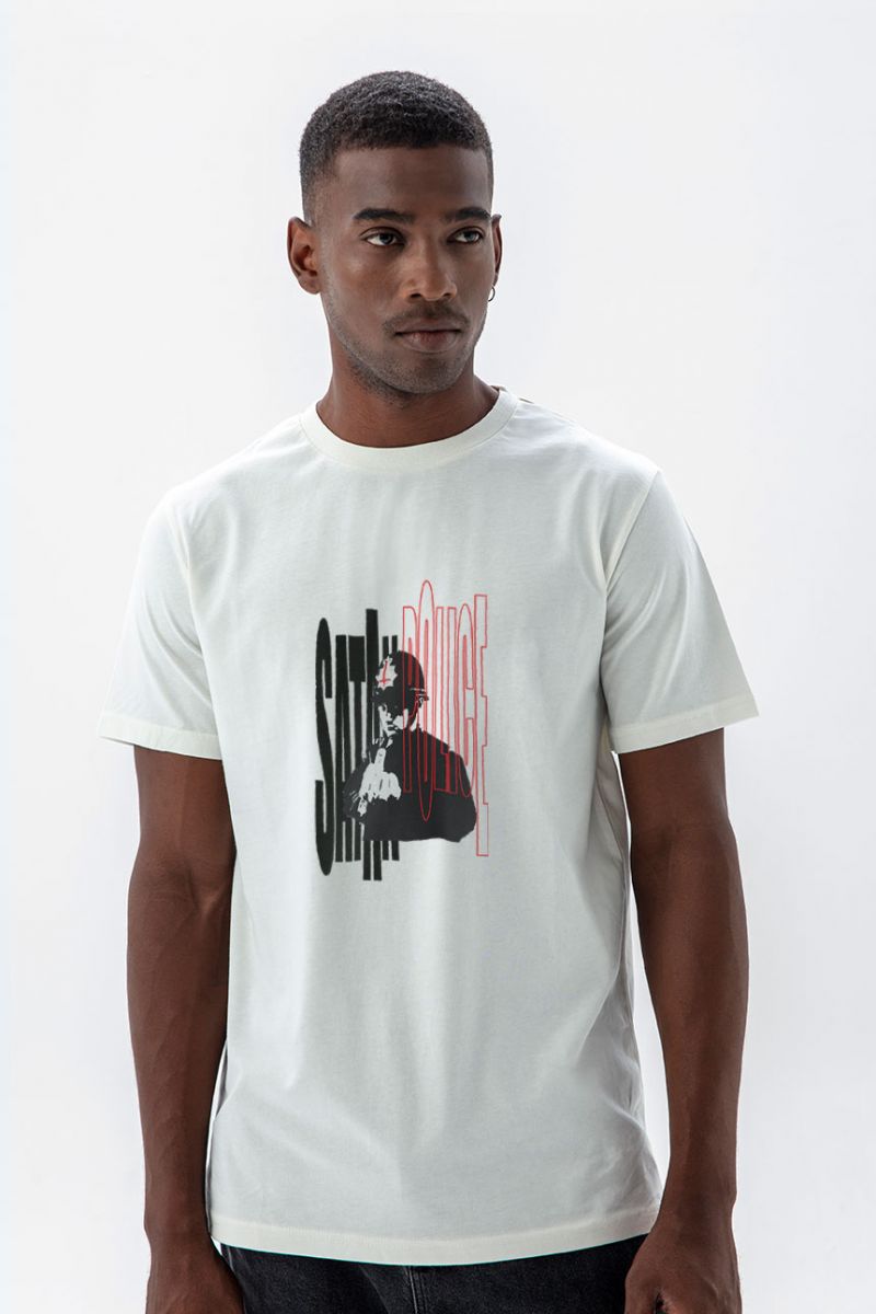 Off White Soft Fabric Bribed Design Short Sleeve Tee