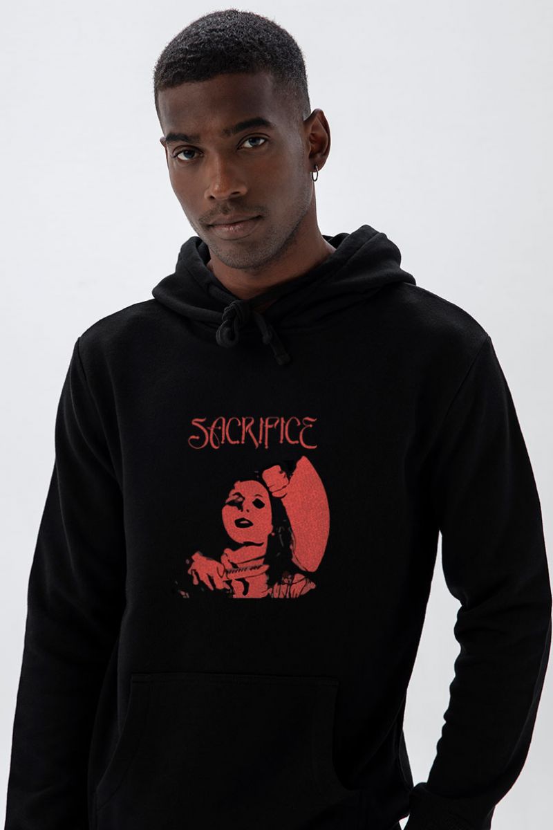 Black Premium Cotton Sacrifice Design Pullover Hoodie