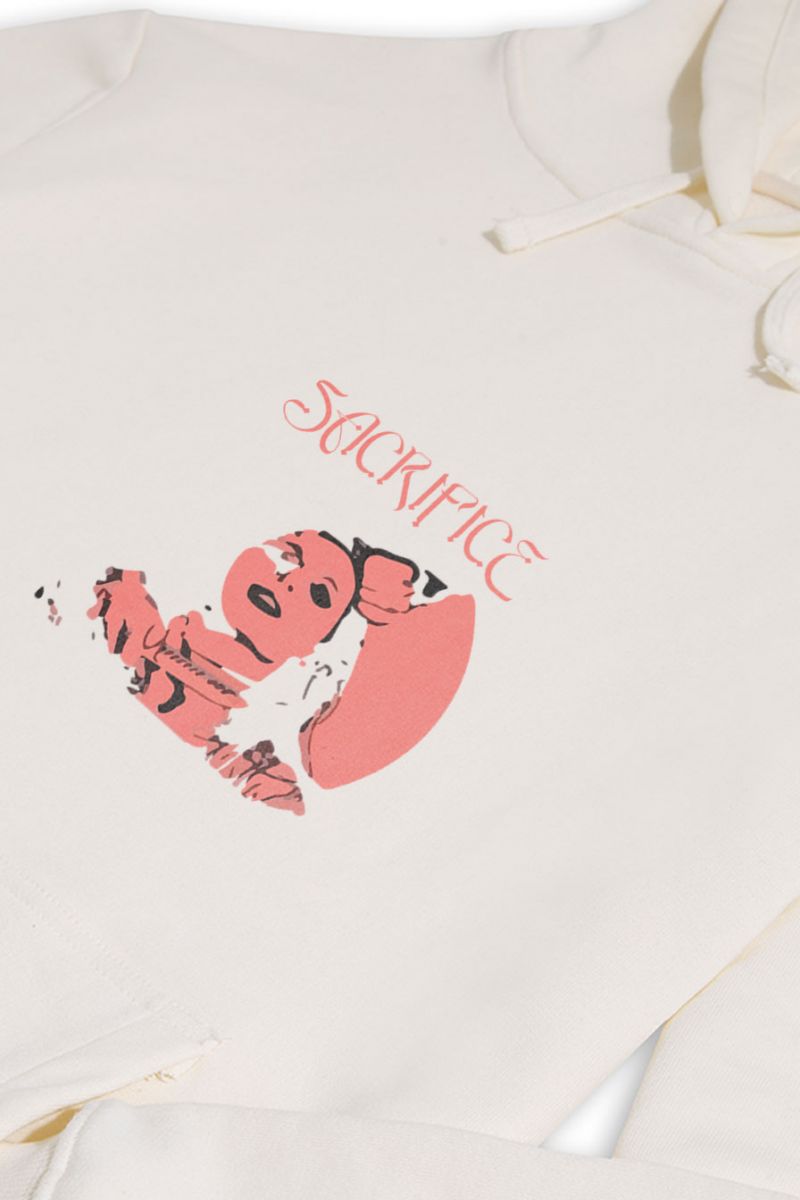 Ecru Premium Cotton Sacrifice Design Pullover Hoodie