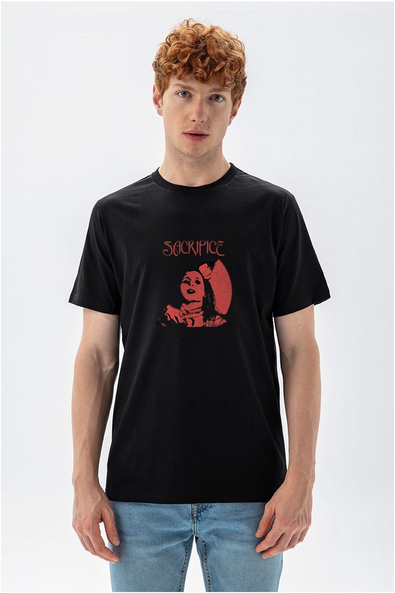 Black Soft Fabric Sacrifice Design Short Sleeve Tee