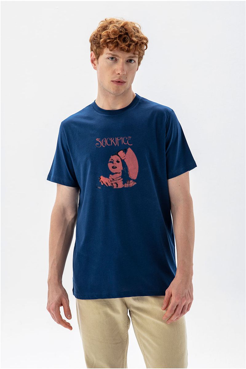 Navy Soft Fabric Sacrifice Design Short Sleeve Tee