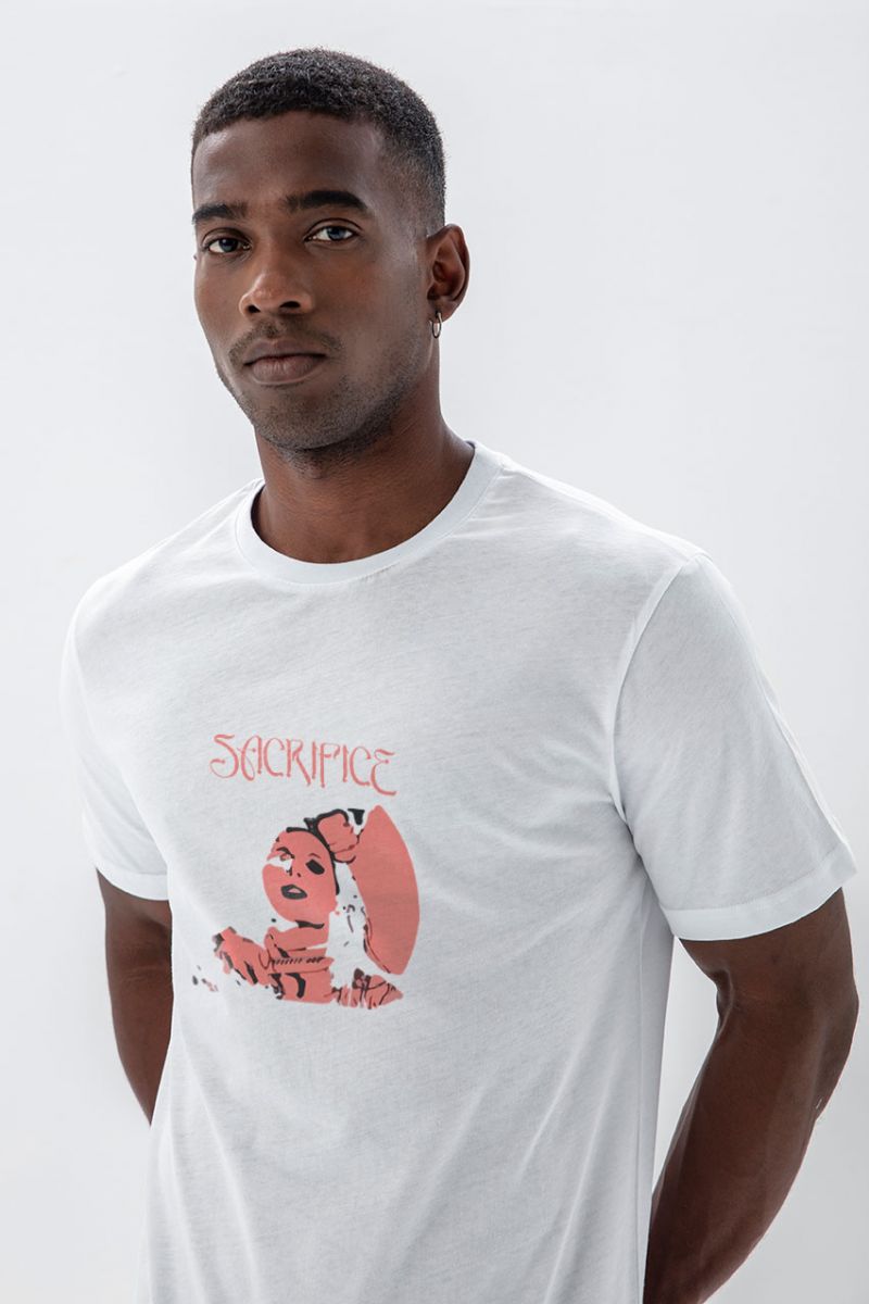 White Soft Fabric Sacrifice Design Short Sleeve Tee