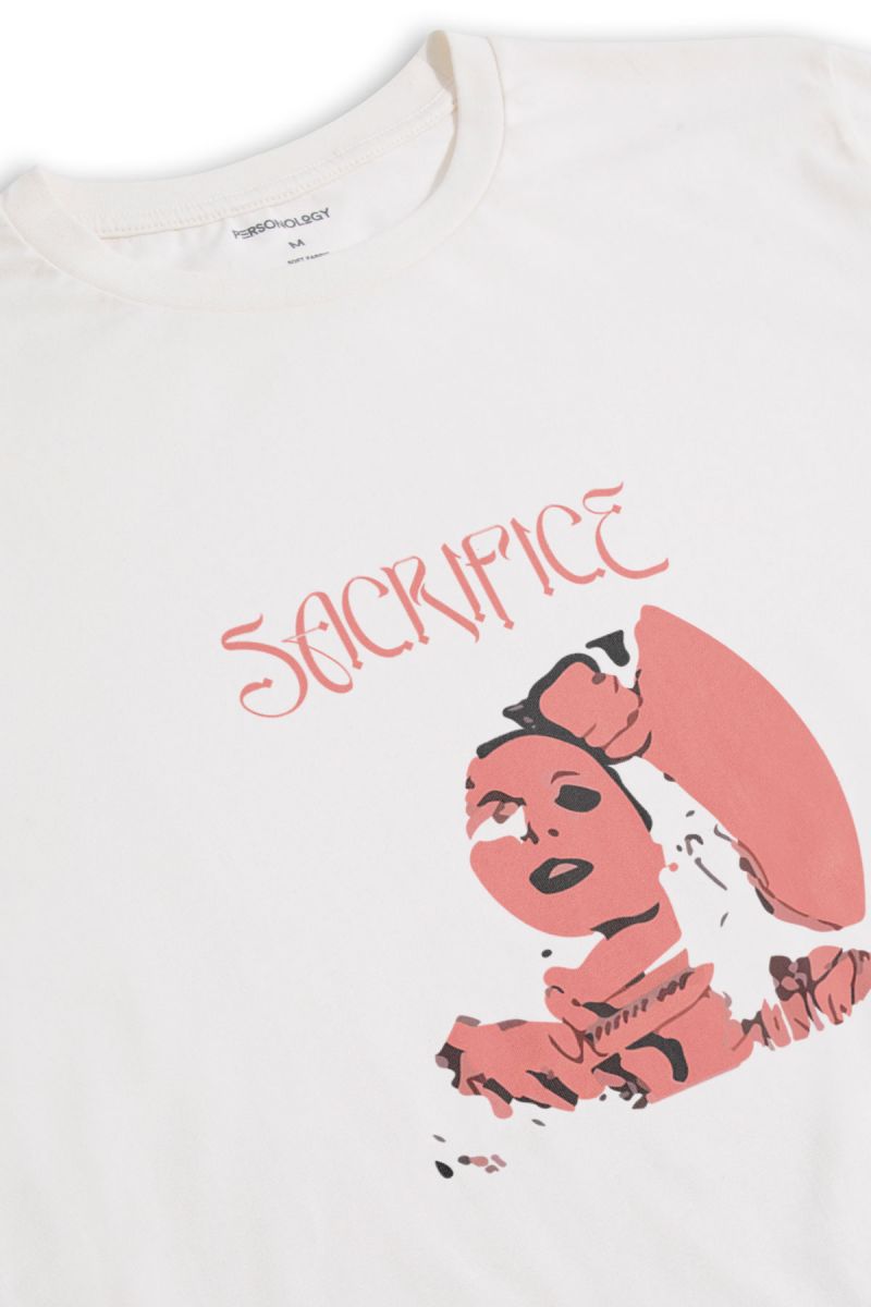 Off White Soft Fabric Sacrifice Design Short Sleeve Tee