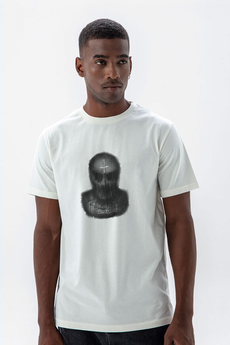 Off White Soft Fabric Halloween Design Short Sleeve Tee