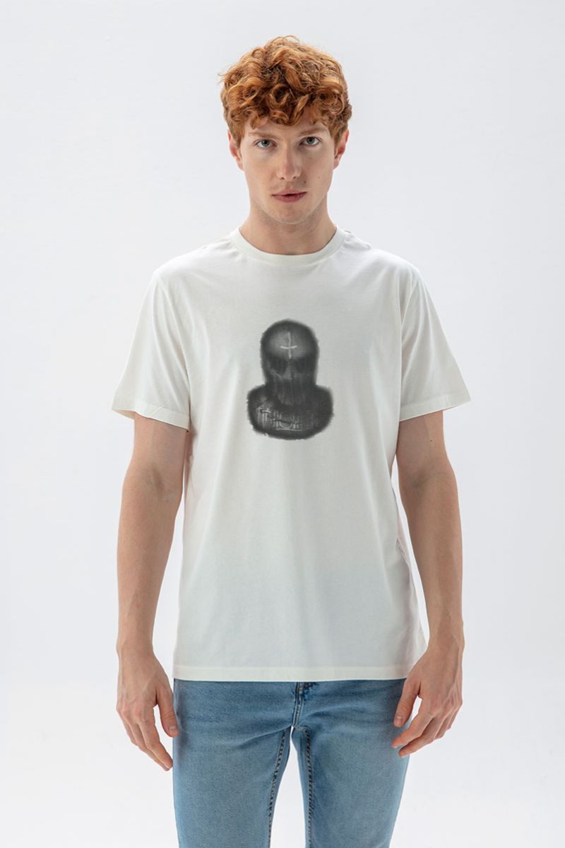Off White Soft Fabric Halloween Design Short Sleeve Tee