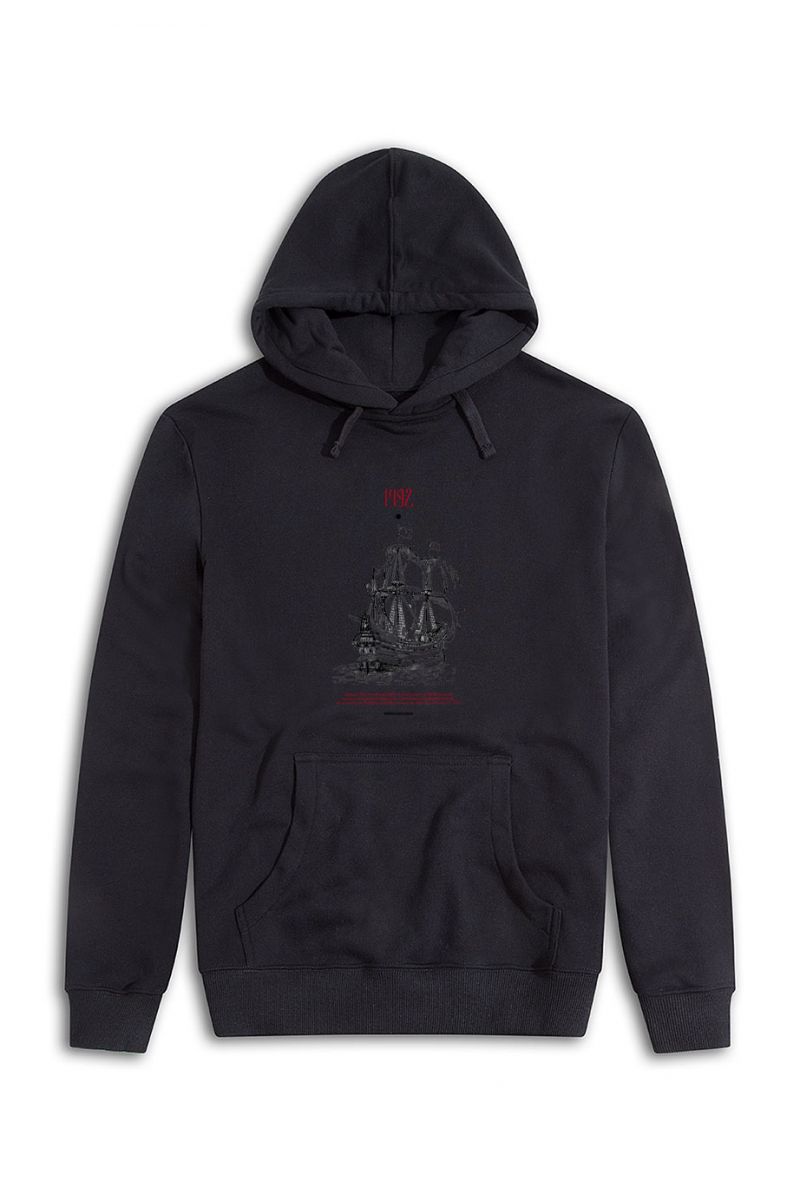 Black Premium Cotton Columbus Day Design Pullover Hoodie