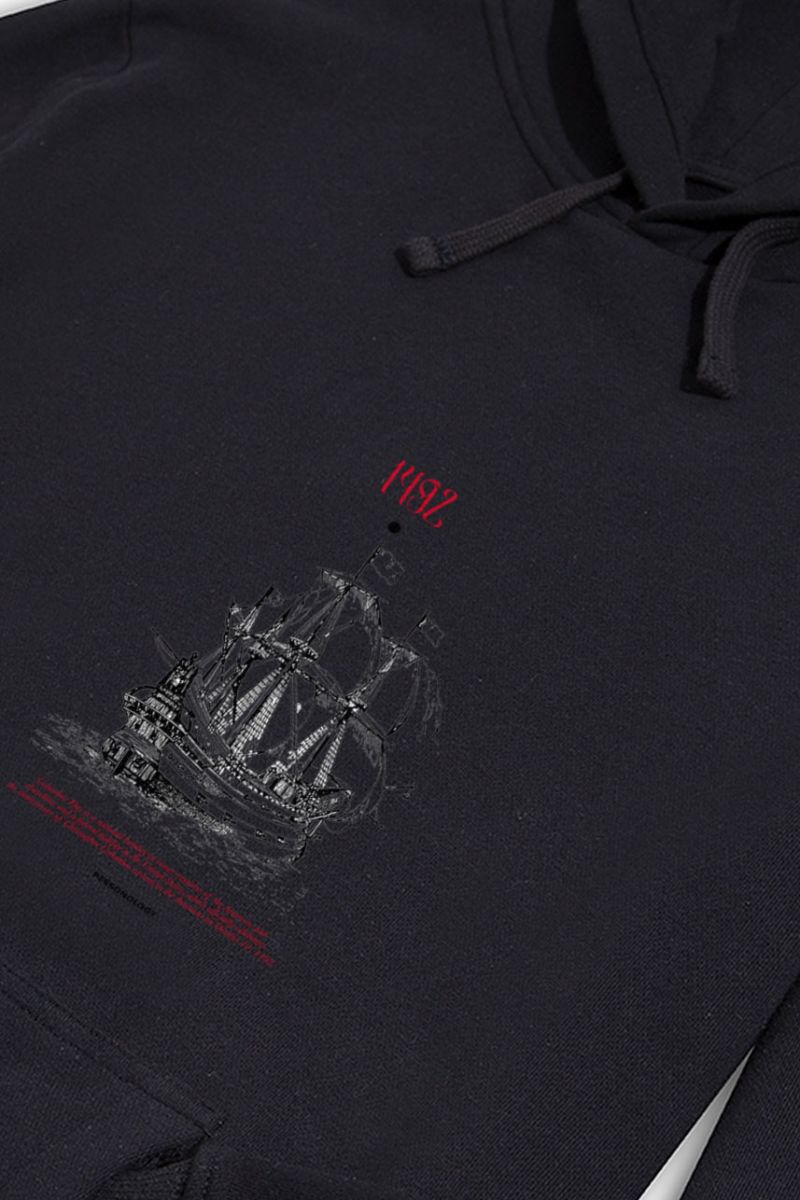 Black Premium Cotton Columbus Day Design Pullover Hoodie