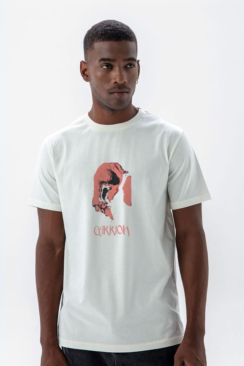 Off White Soft Fabric Sacrifice Design Short Sleeve Tee