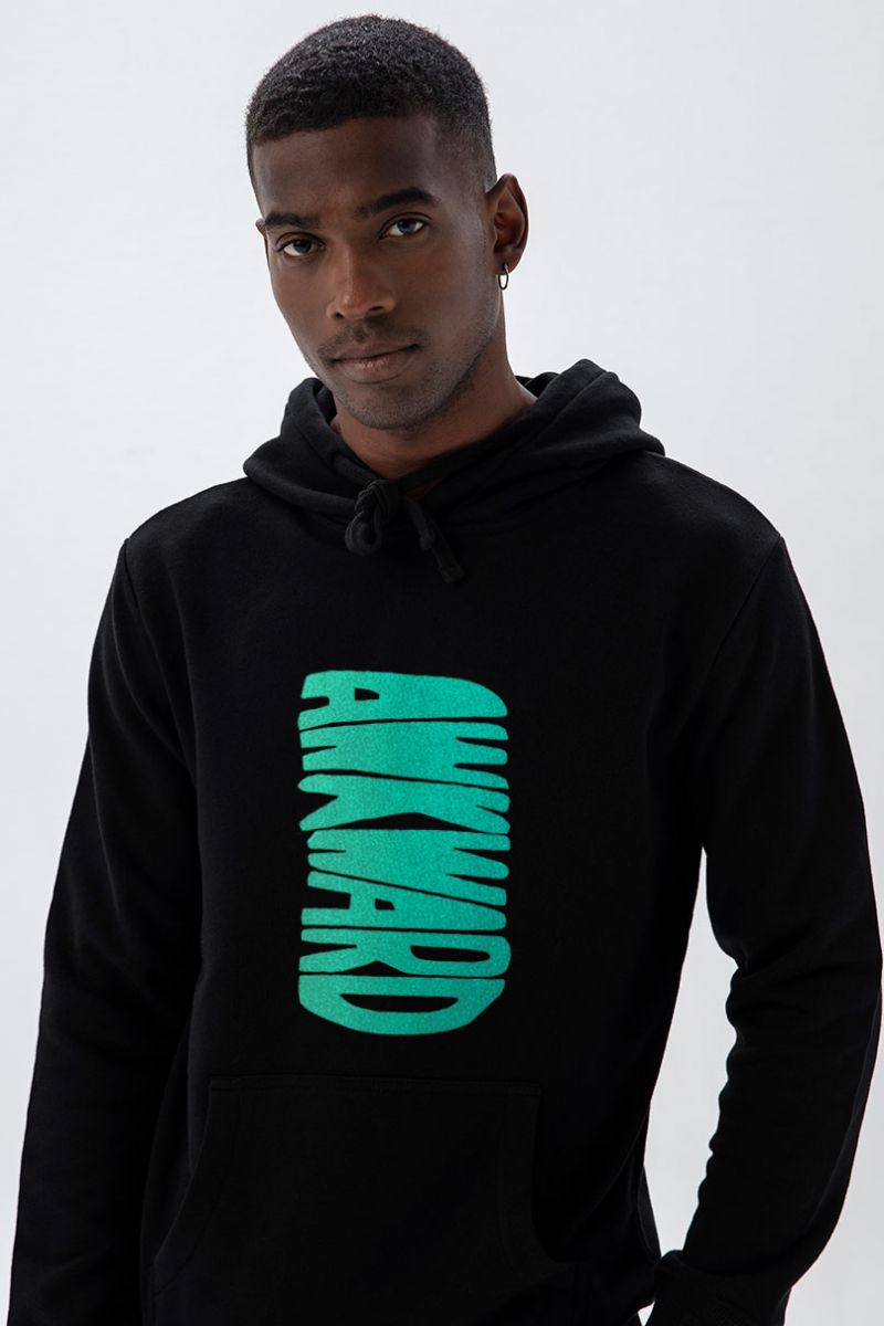Black Premium Cotton Awkward Design Pullover Hoodie