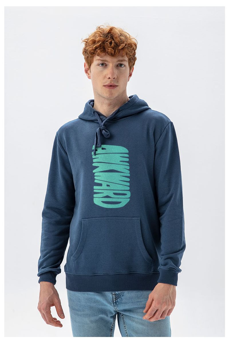 Navy Premium Cotton Awkward Design Pullover Hoodie