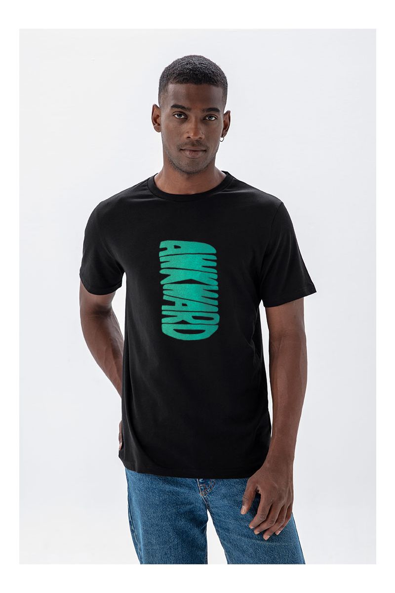 Black Soft Fabric Awkward Design Short Sleeve Tee