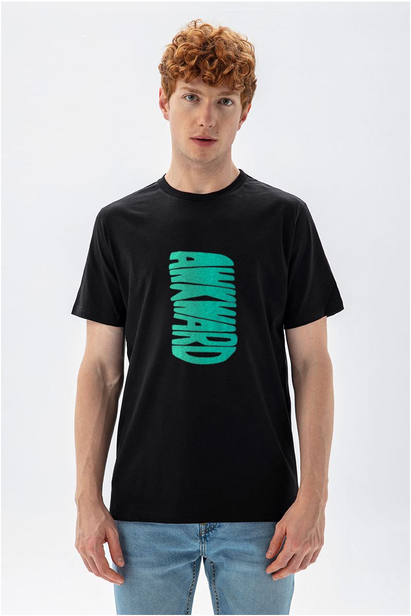 Black Soft Fabric Awkward Design Short Sleeve Tee