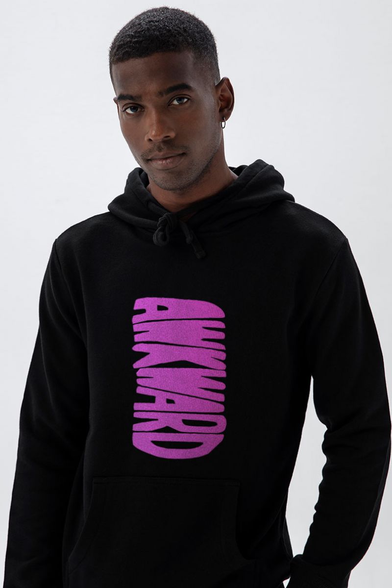 Black Premium Cotton Awkward Design Pullover Hoodie