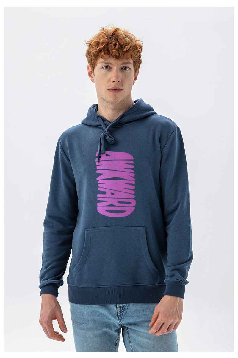 Navy Premium Cotton Awkward Design Pullover Hoodie