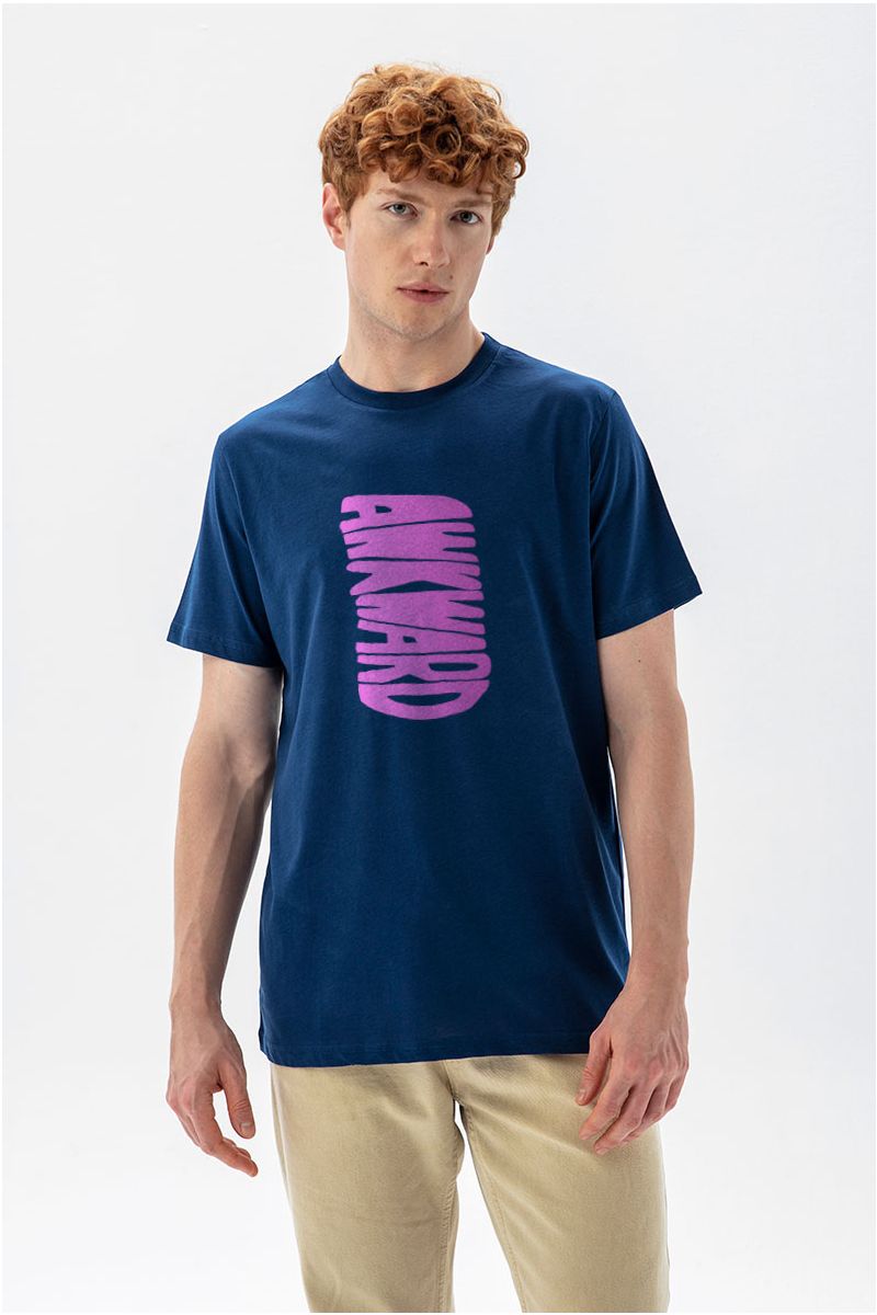 Navy Soft Fabric Awkward Design Short Sleeve Tee