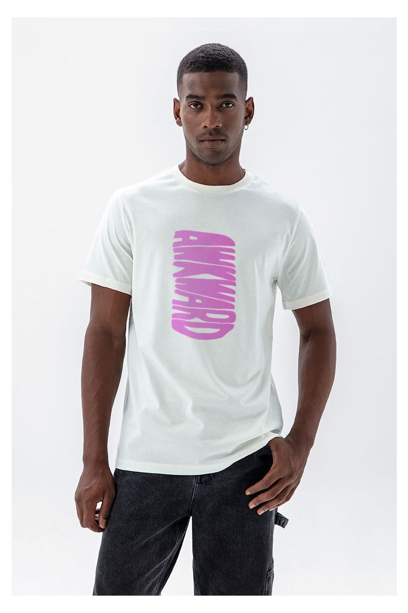Off White Soft Fabric Awkward Design Short Sleeve Tee