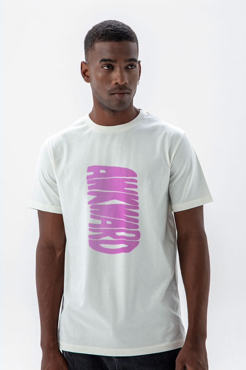Off White Soft Fabric Awkward Design Short Sleeve Tee