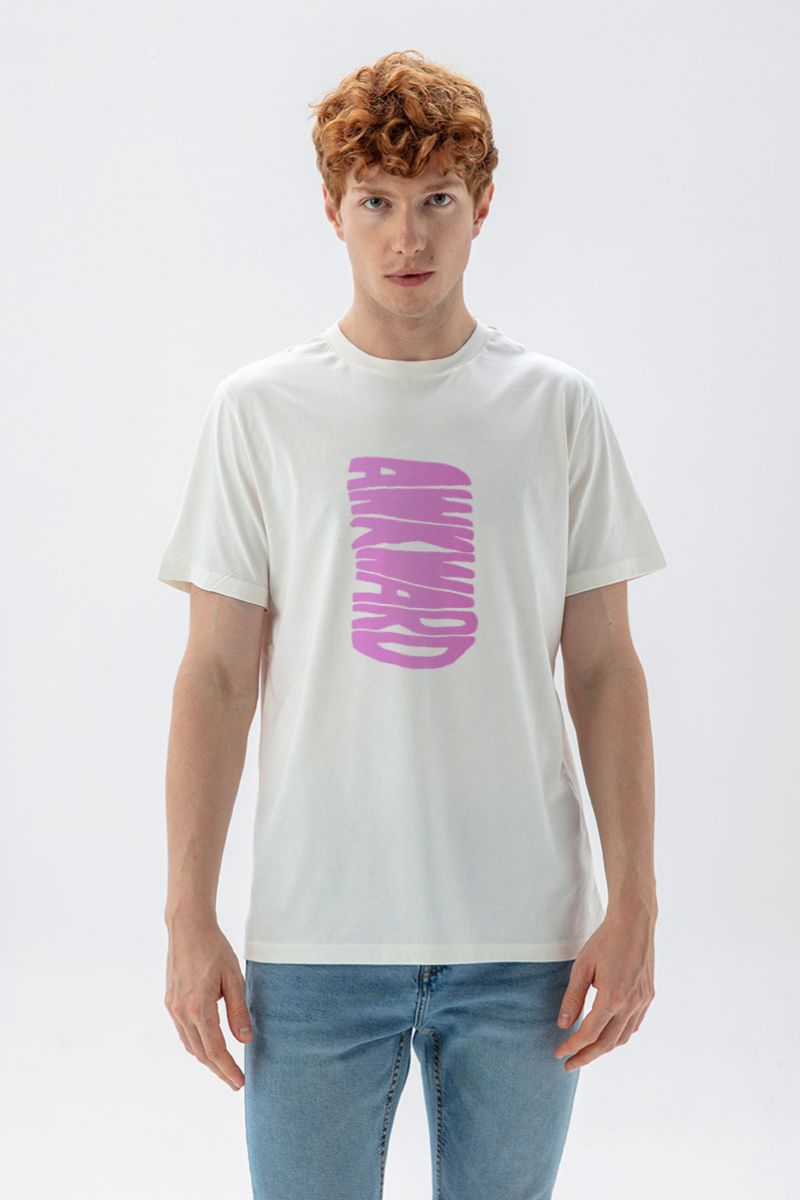 Off White Soft Fabric Awkward Design Short Sleeve Tee