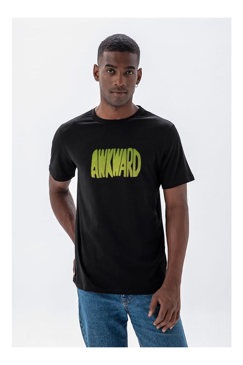 Black Soft Fabric Awkward Design Short Sleeve Tee