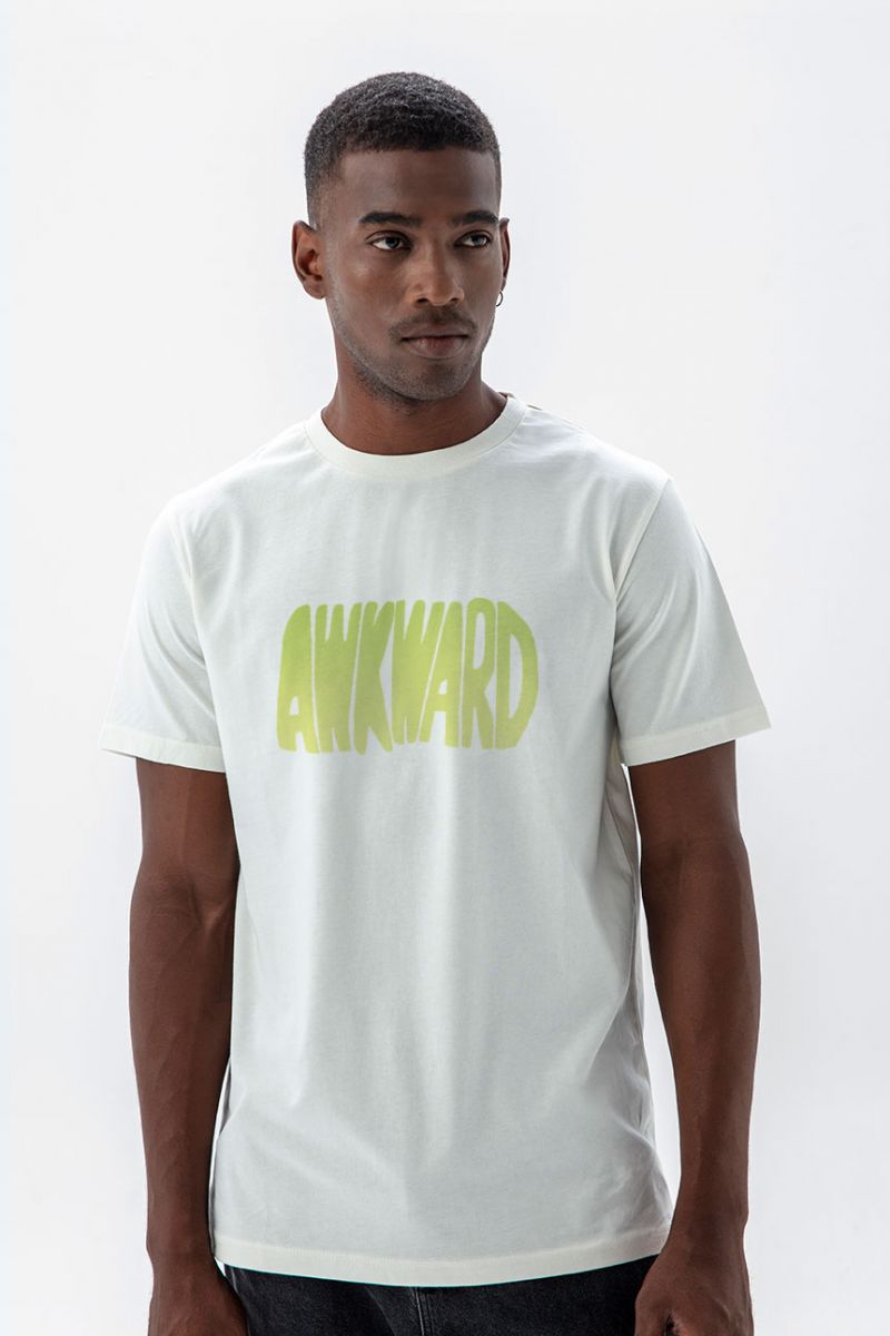 Off White Soft Fabric Awkward Design Short Sleeve Tee