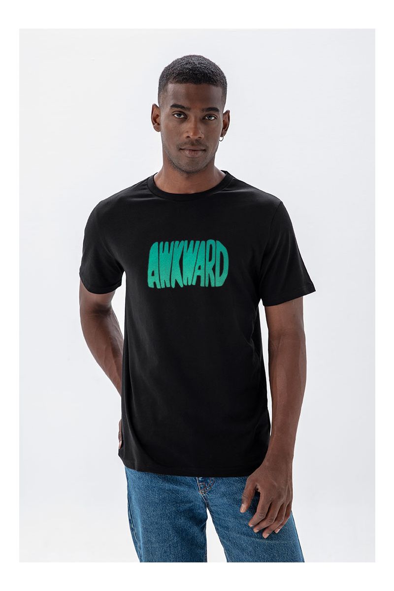 Black Soft Fabric Awkward Design Short Sleeve Tee