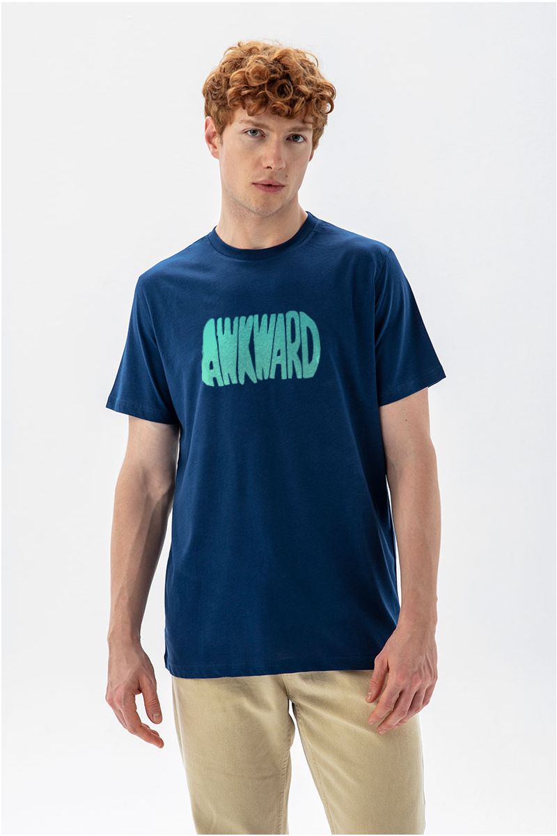 Navy Soft Fabric Awkward Design Short Sleeve Tee