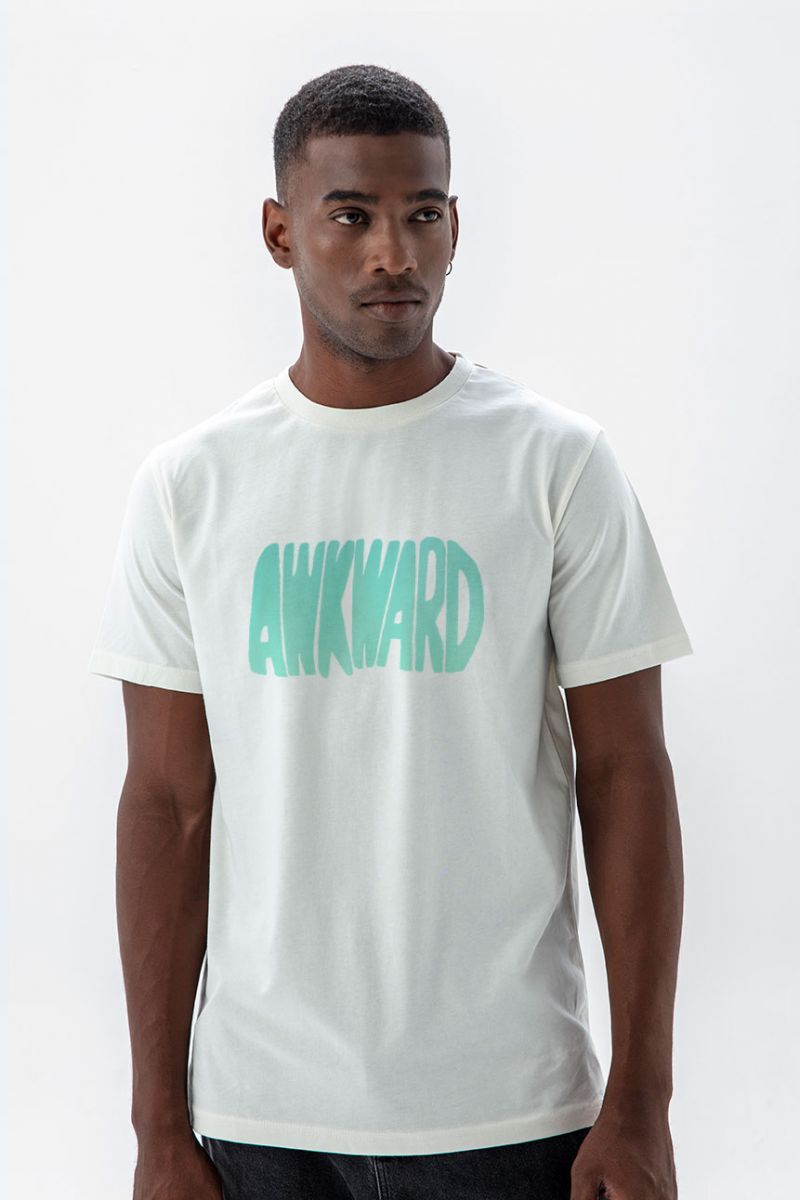 Off White Soft Fabric Awkward Design Short Sleeve Tee