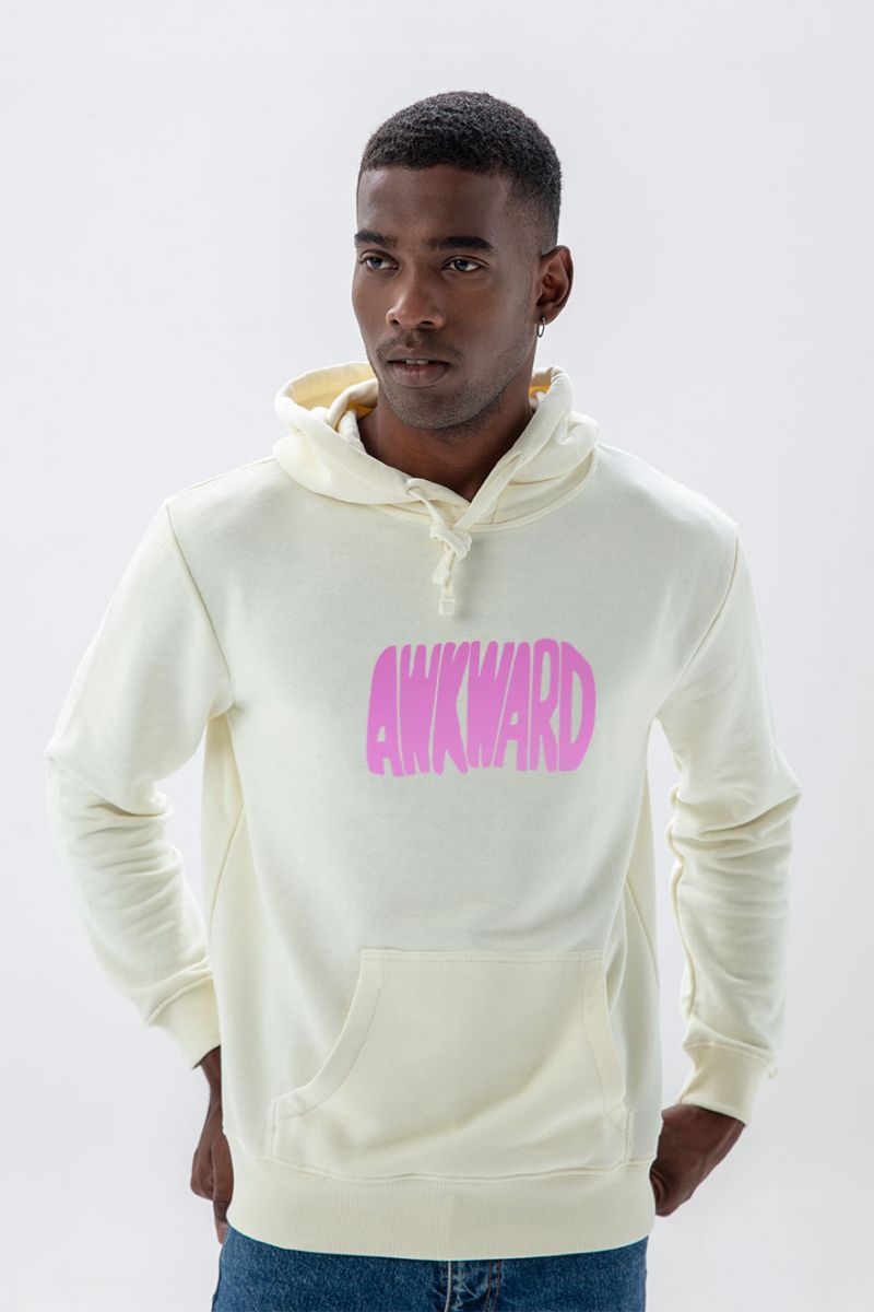 Ecru Premium Cotton Awkward Design Pullover Hoodie