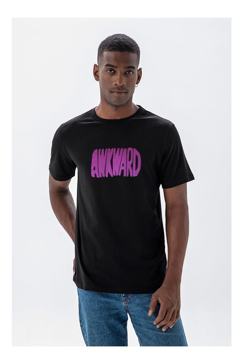 Black Soft Fabric Awkward Design Short Sleeve Tee