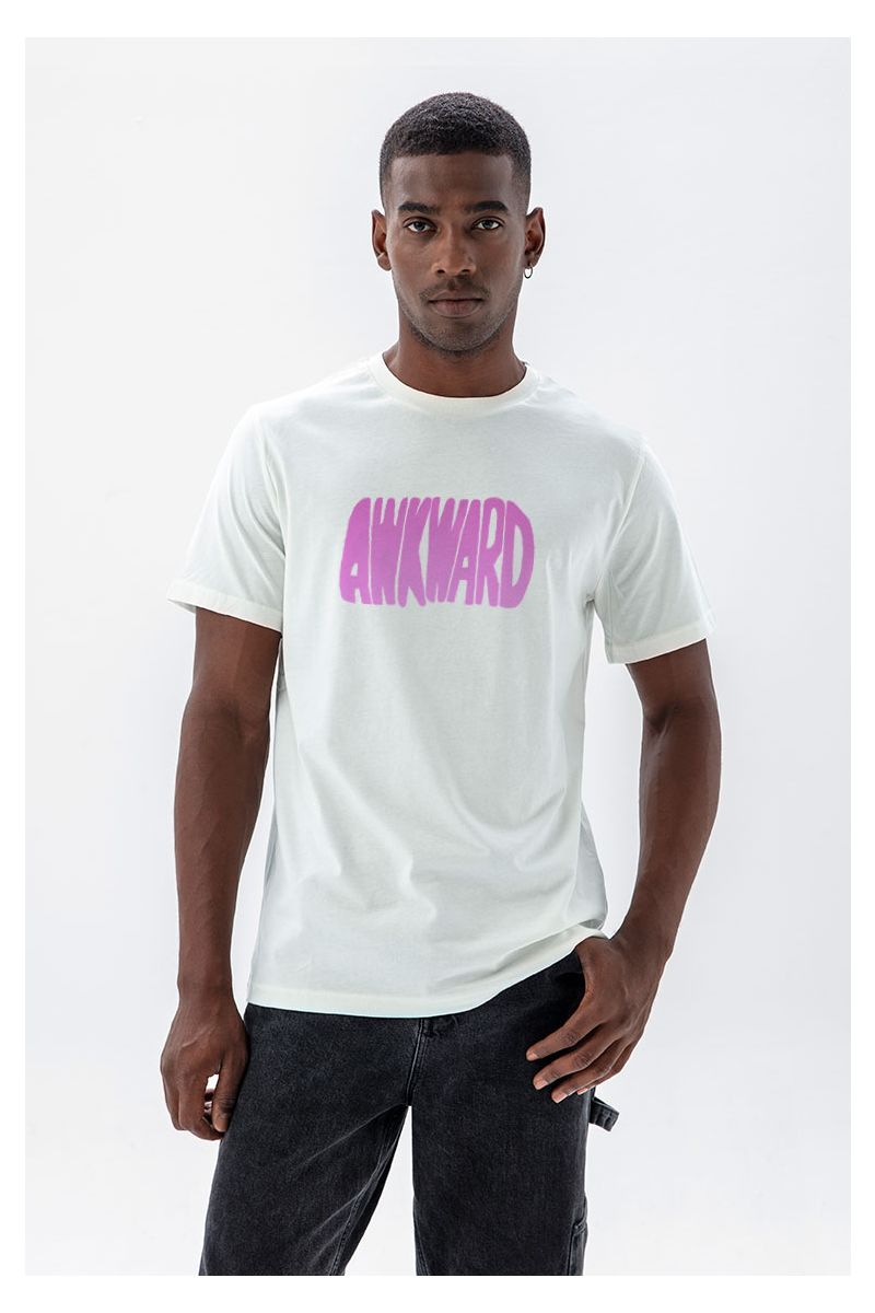Off White Soft Fabric Awkward Design Short Sleeve Tee