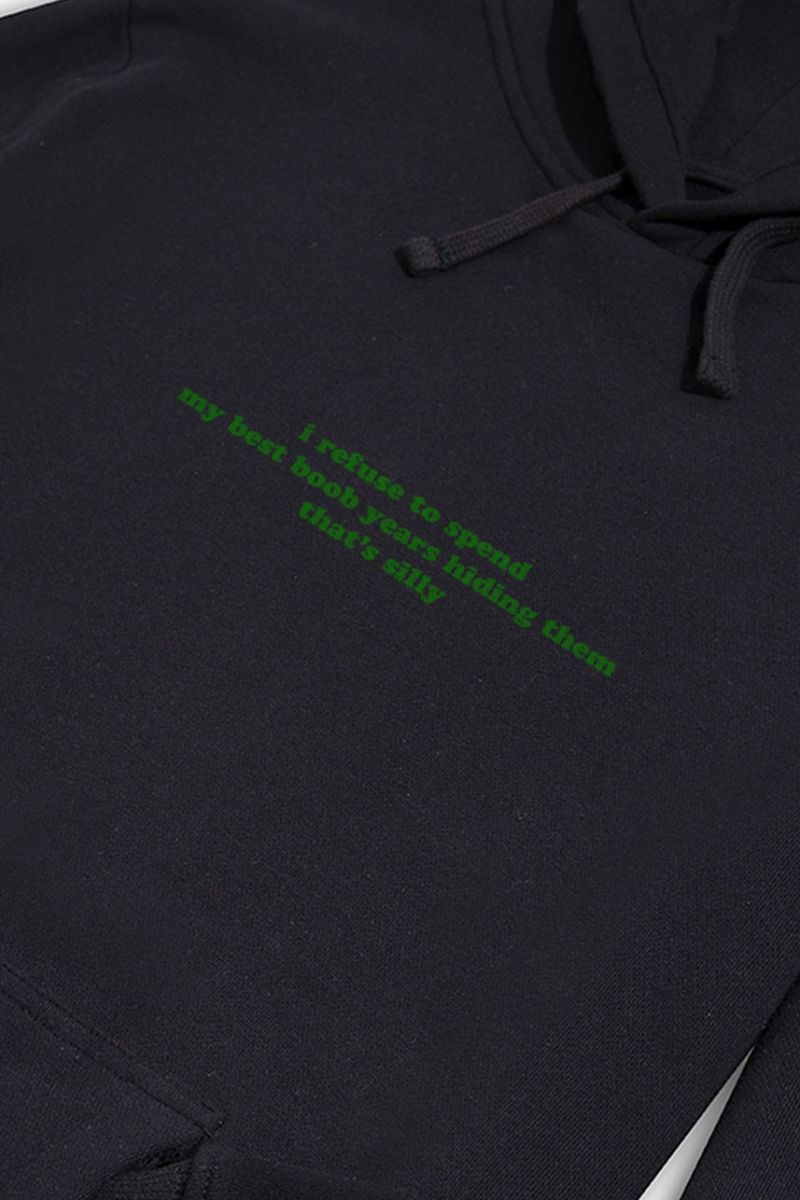 Black Premium Cotton i refuse to spend my best boob years hiding them that's silly Design Pullover Hoodie
