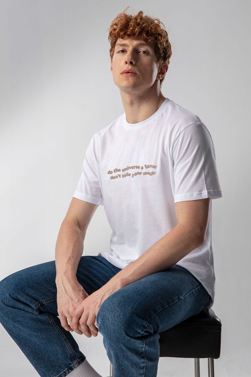 White Soft Fabric do the universe a favor dont hide your magic Design Short Sleeve Tee