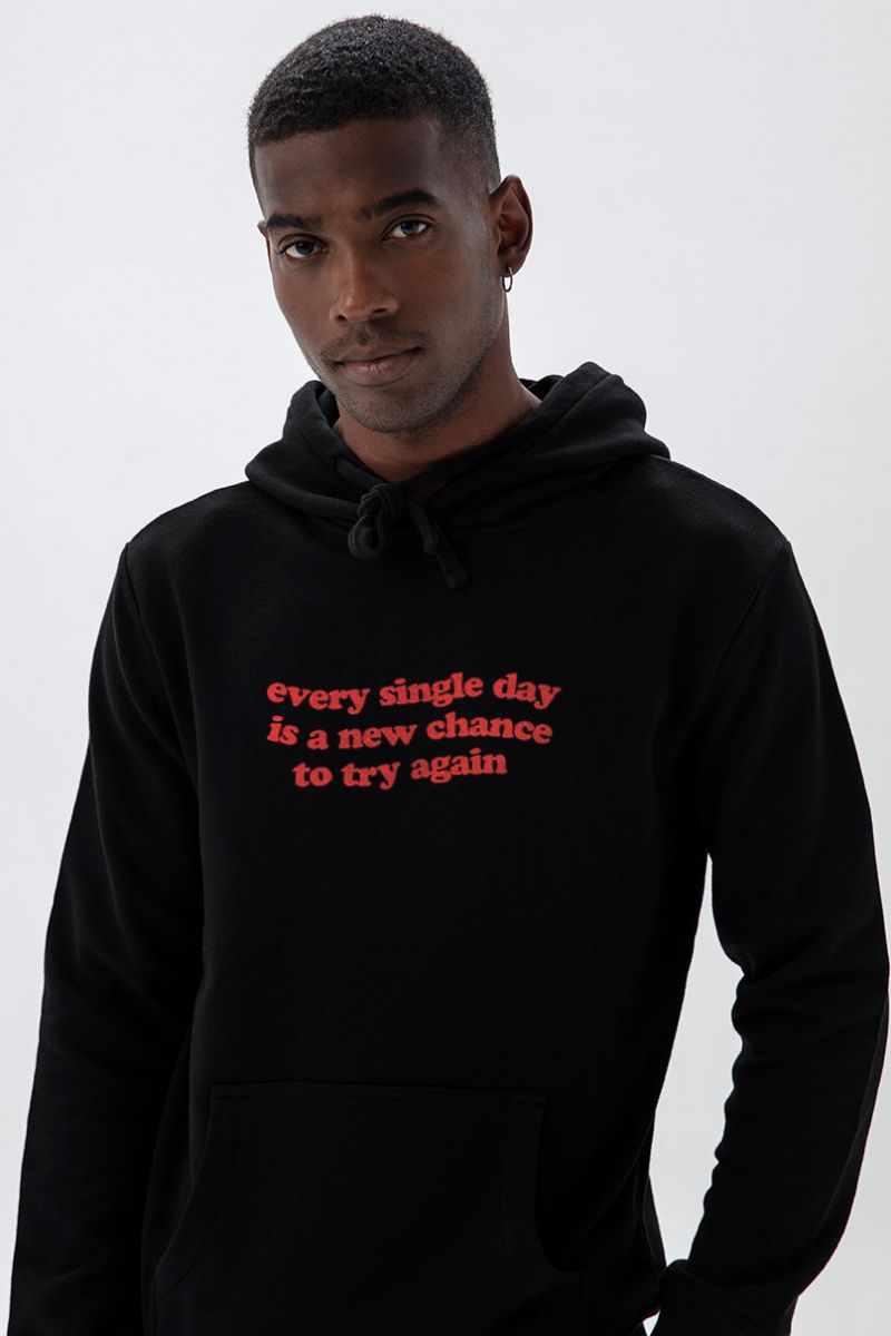 Black Premium Cotton every single day is a new chance to try again Design Pullover Hoodie