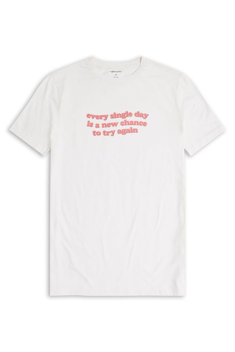 Off White Soft Fabric every single day is a new chance to try again Design Short Sleeve Tee