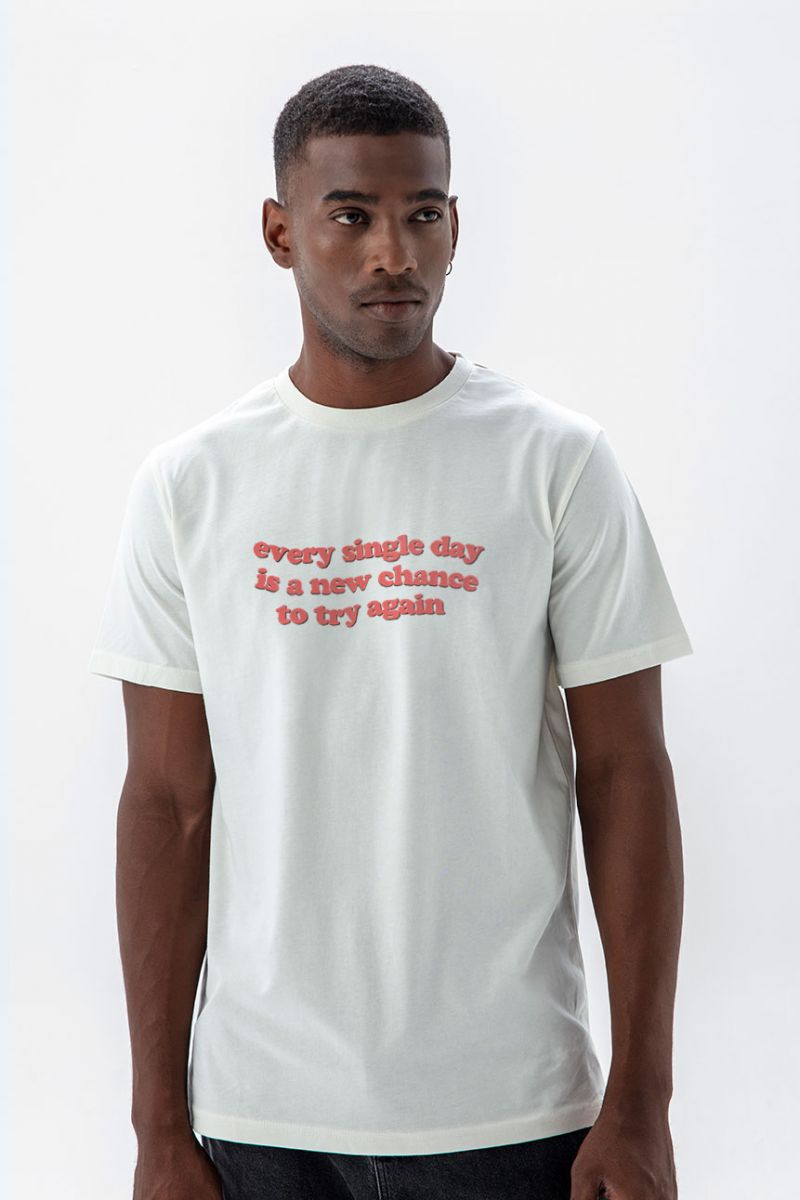 Off White Soft Fabric every single day is a new chance to try again Design Short Sleeve Tee