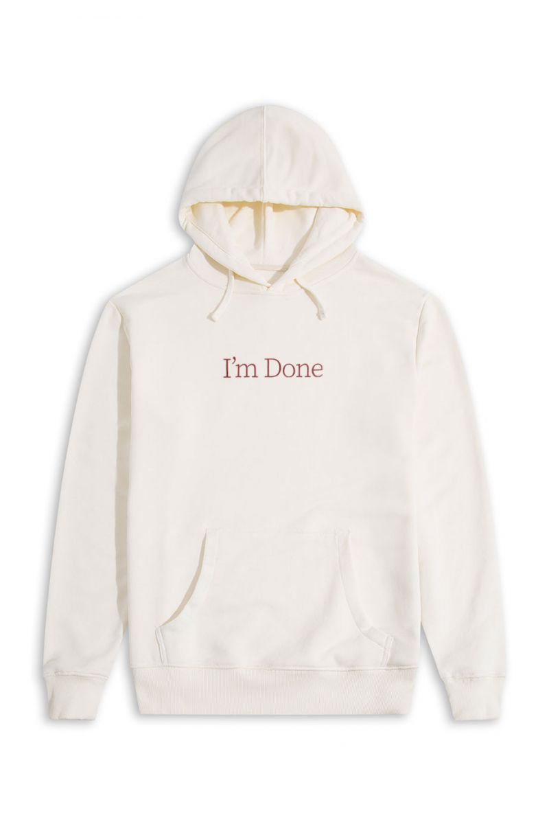 Ecru Premium Cotton I'm done Design Pullover Hoodie