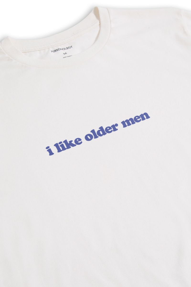 Off White Soft Fabric I like older men Design Short Sleeve Tee