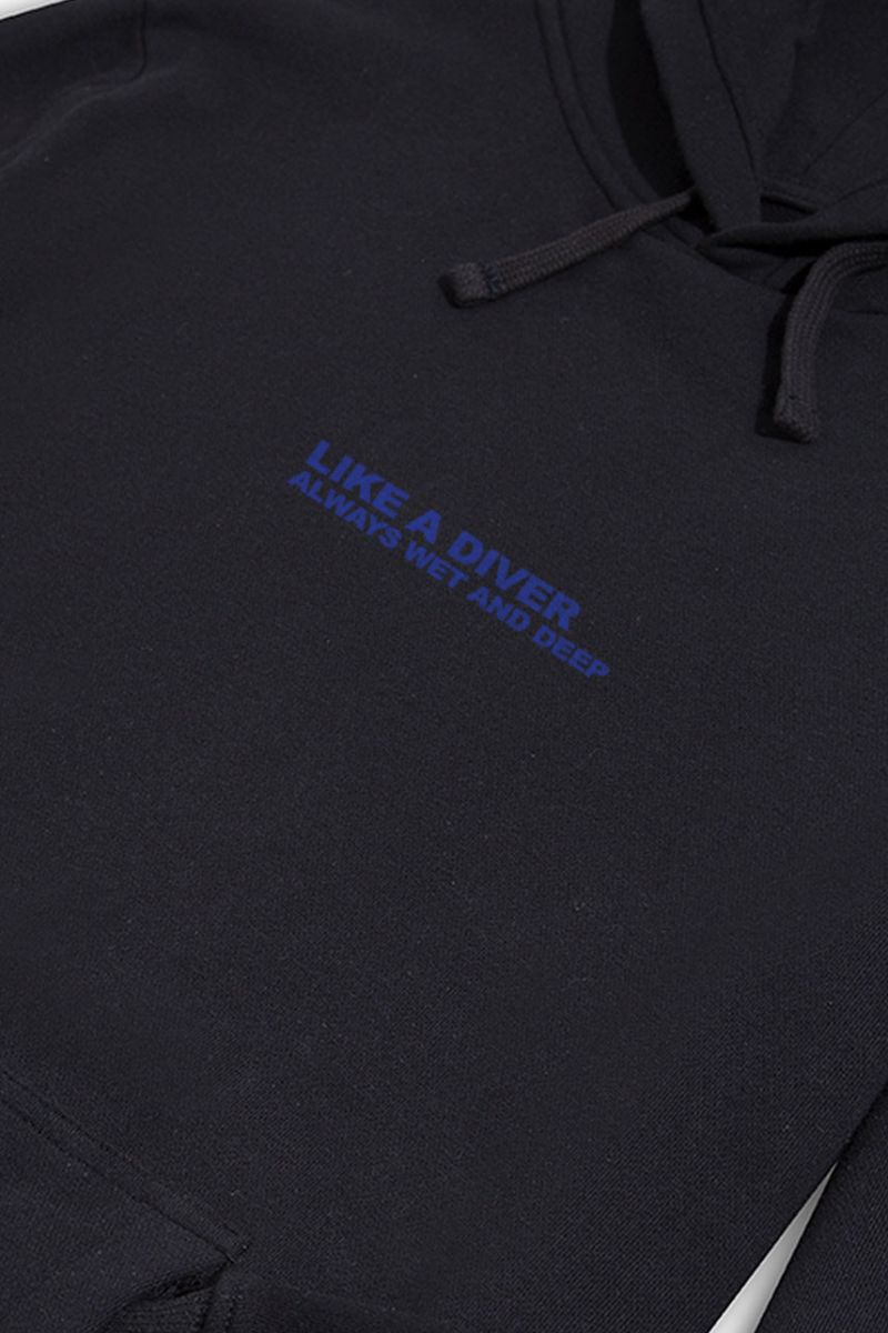 Black Premium Cotton like a diver always wet and deep Design Pullover Hoodie