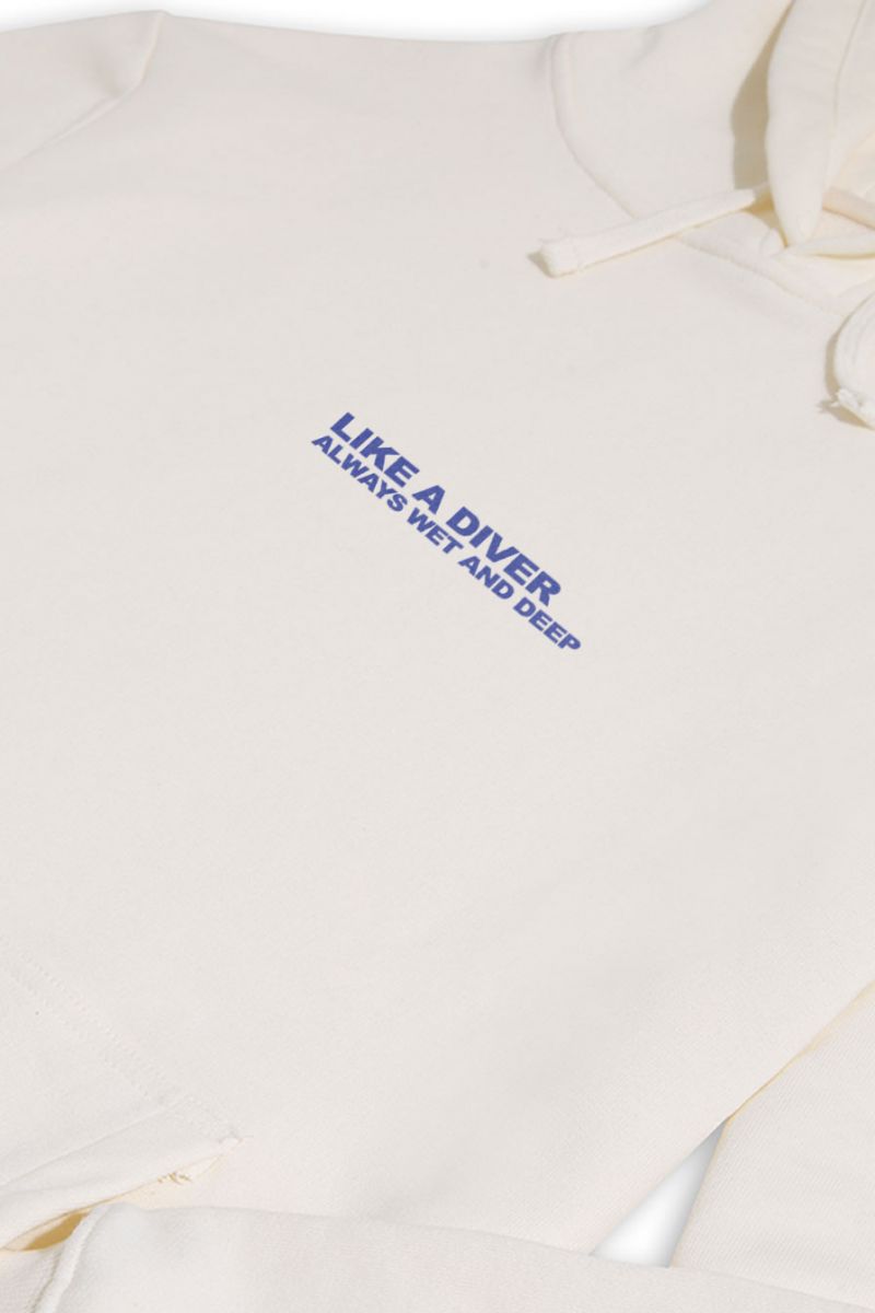 Ecru Premium Cotton like a diver always wet and deep Design Pullover Hoodie